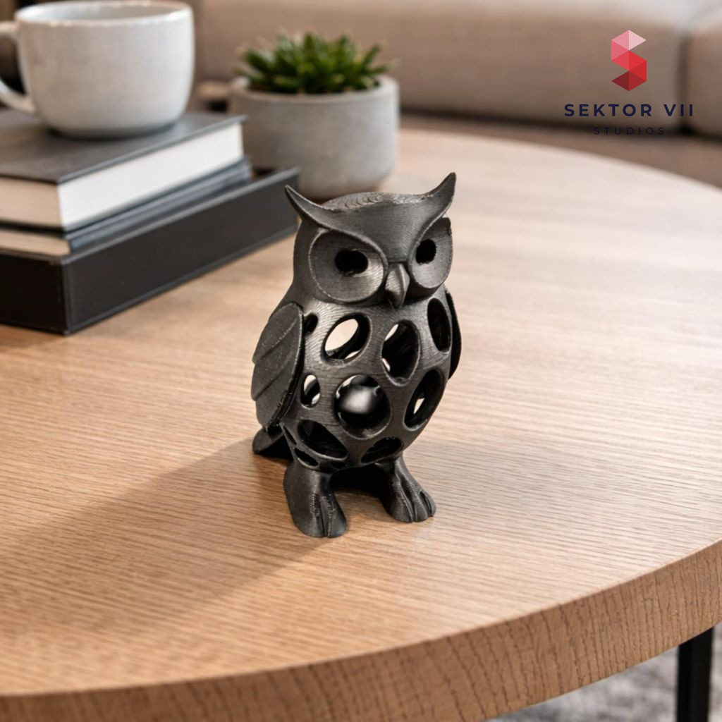 Voronoi owl figurine, a bold eerie desk piece