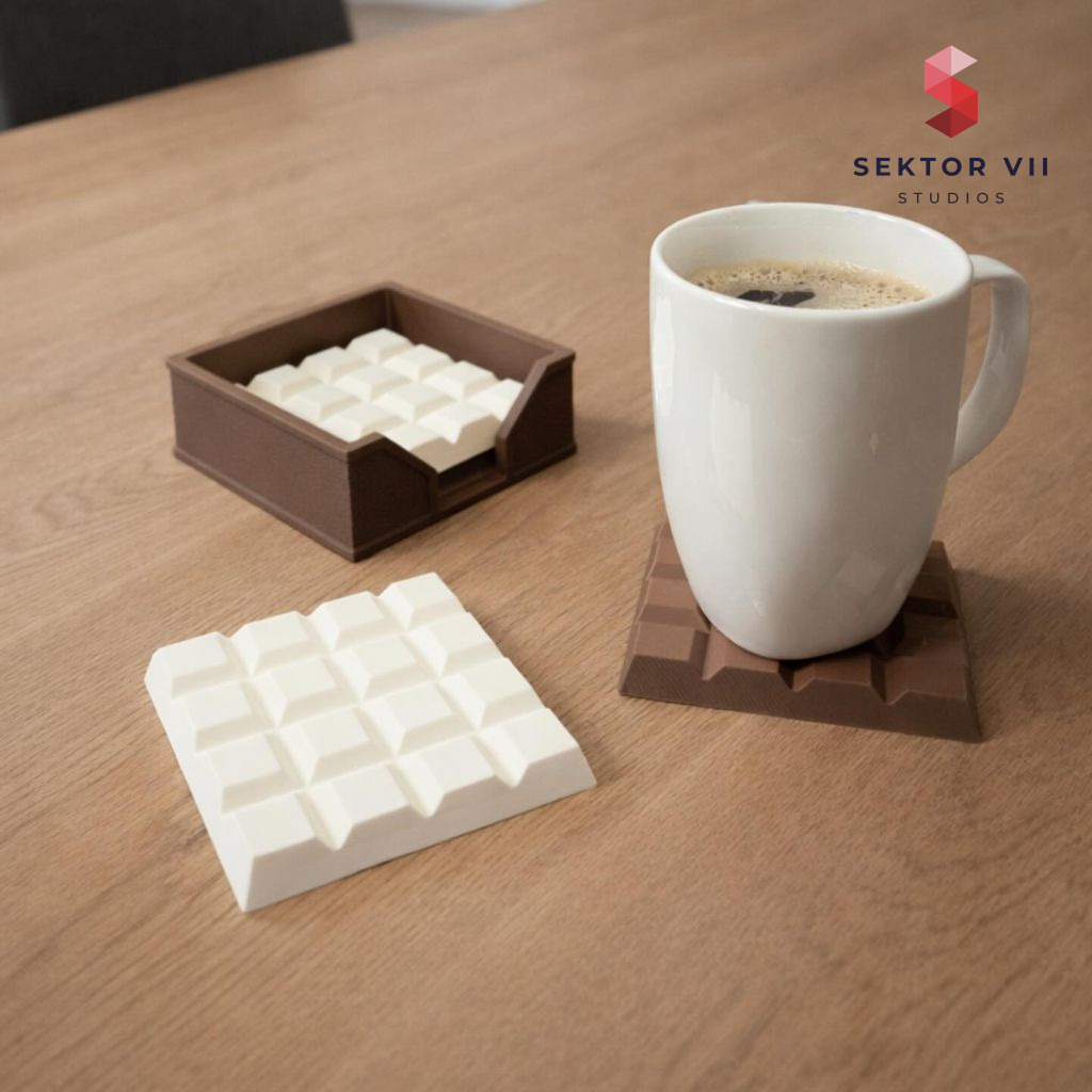 Chocolate bar coaster set 3D print, a cozy easy gift