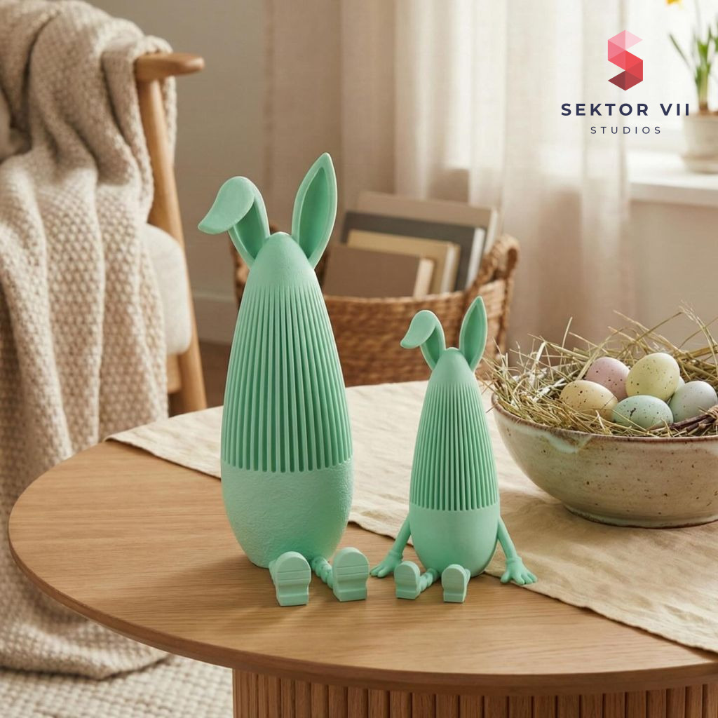 Bunny figurine 3D print with a calm, playful two-size Japandi look