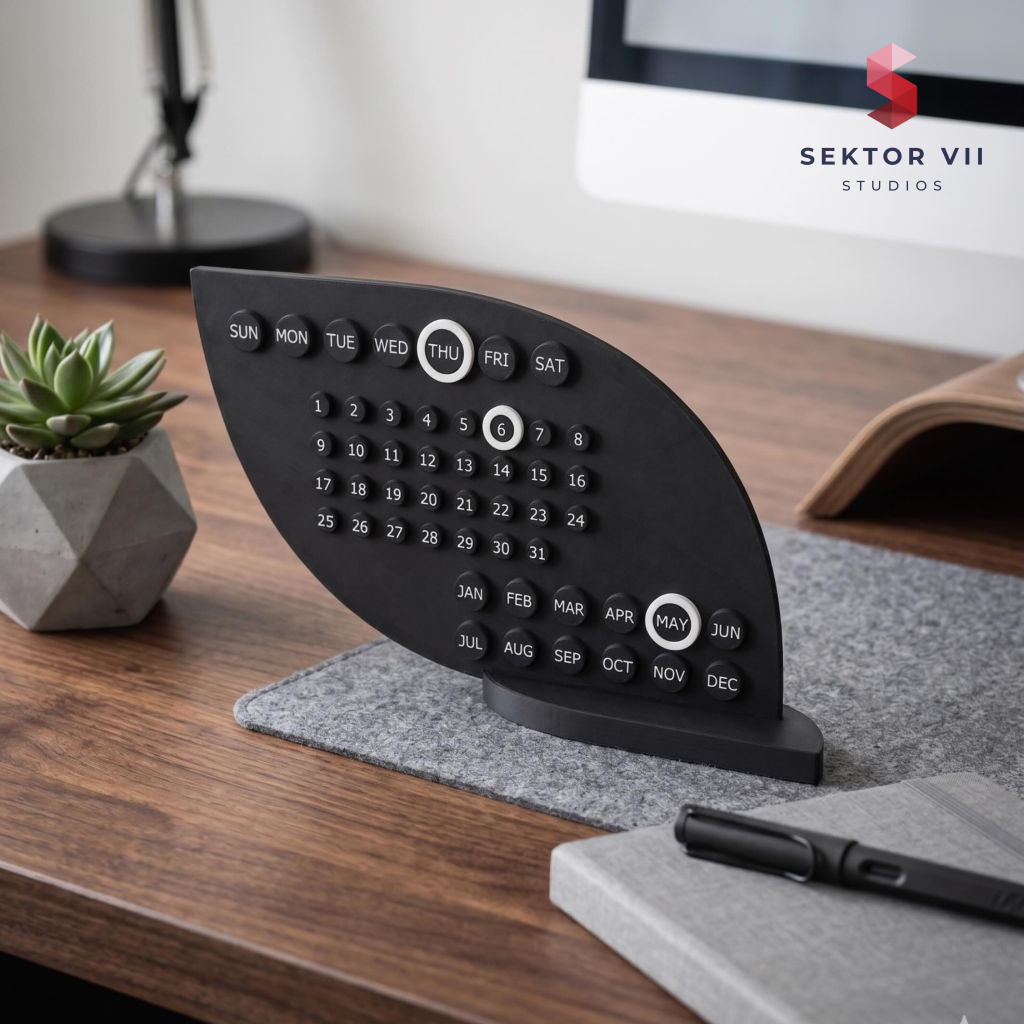Perpetual desk calendar 3D print, a sturdy calm leaf design