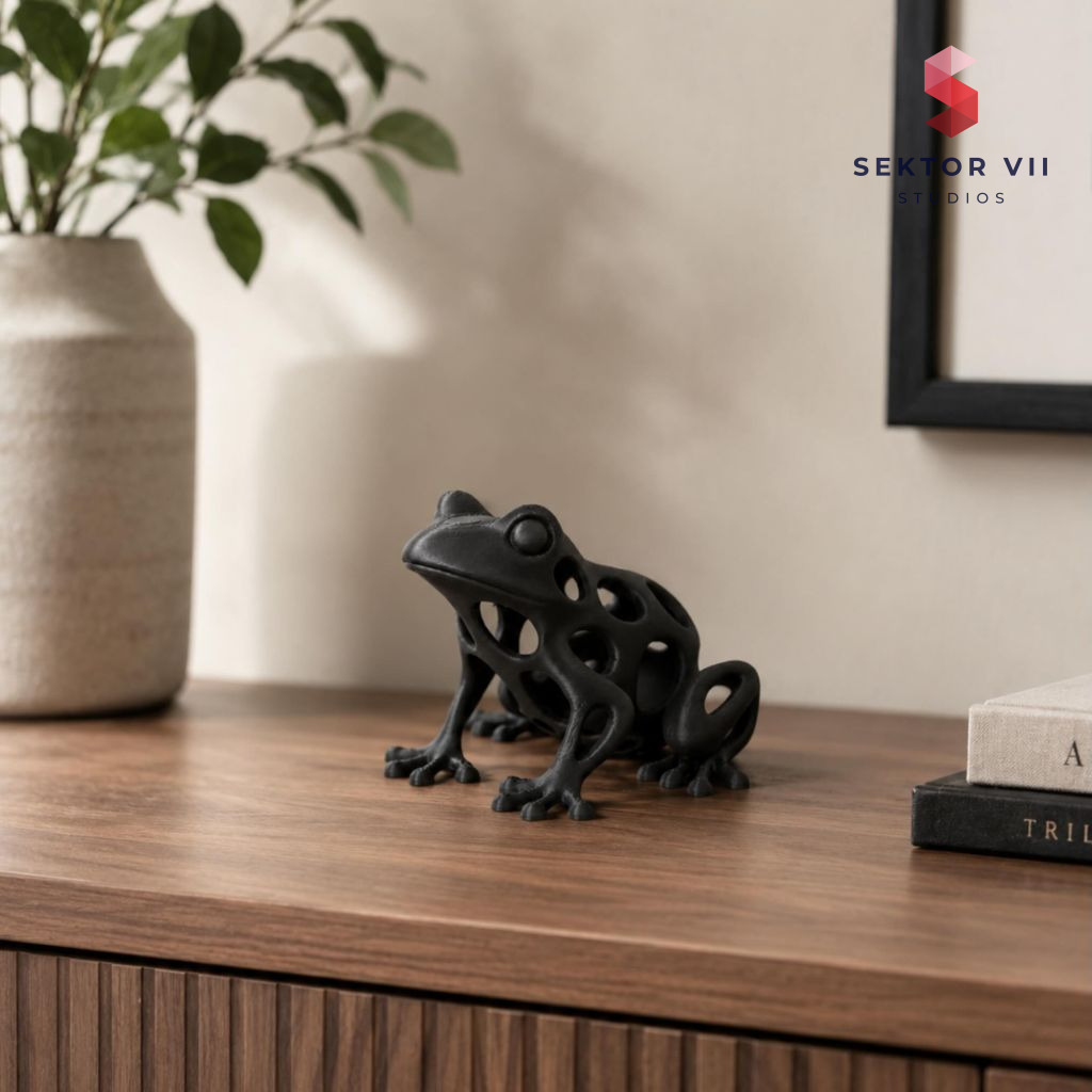 Voronoi frog figurine, a bold eerie desk sculpture