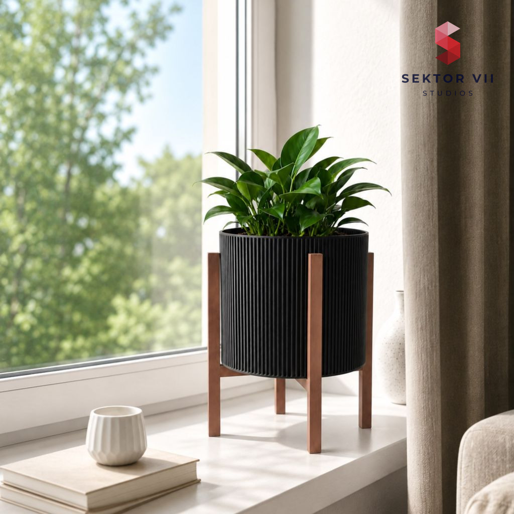 Japandi plant pot stand, a calm sturdy four-leg design