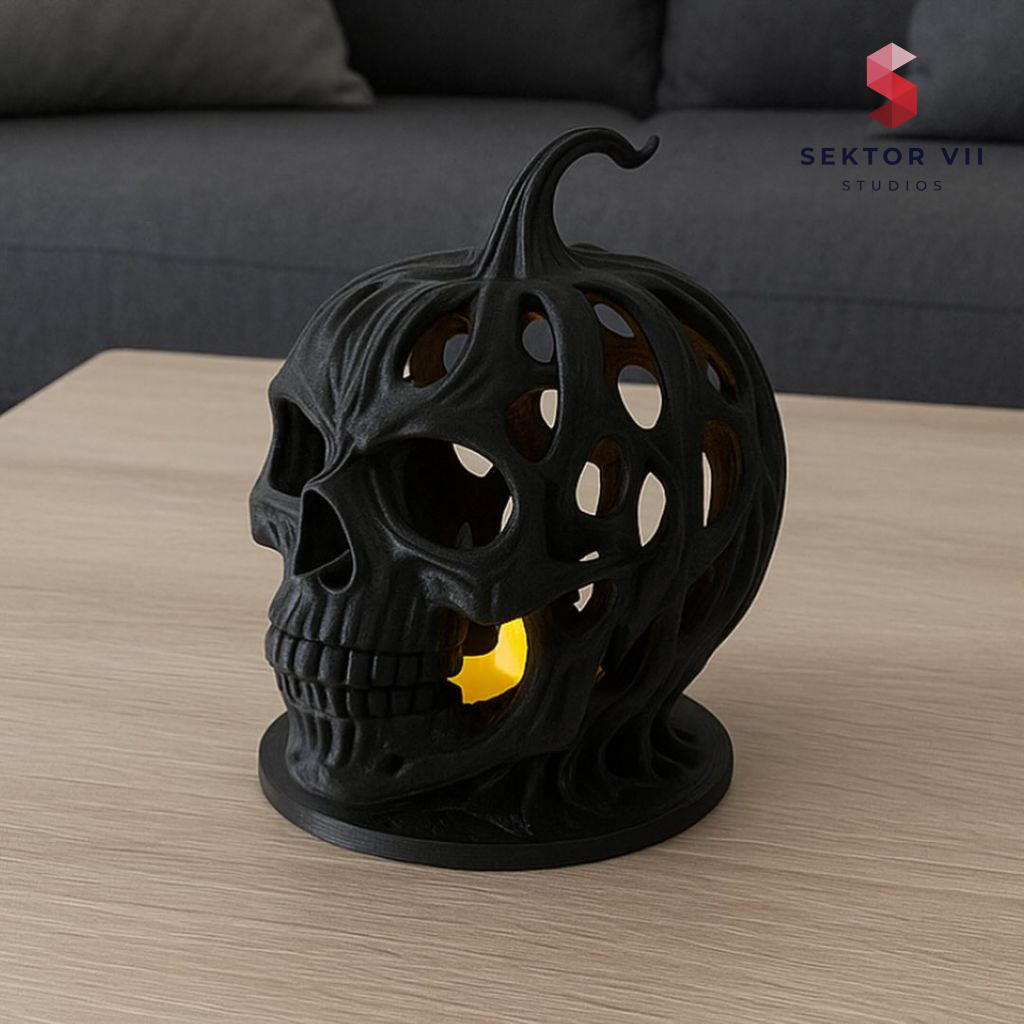 Skull Pumpkin Tealight Holder: an eerie, sturdy centerpiece