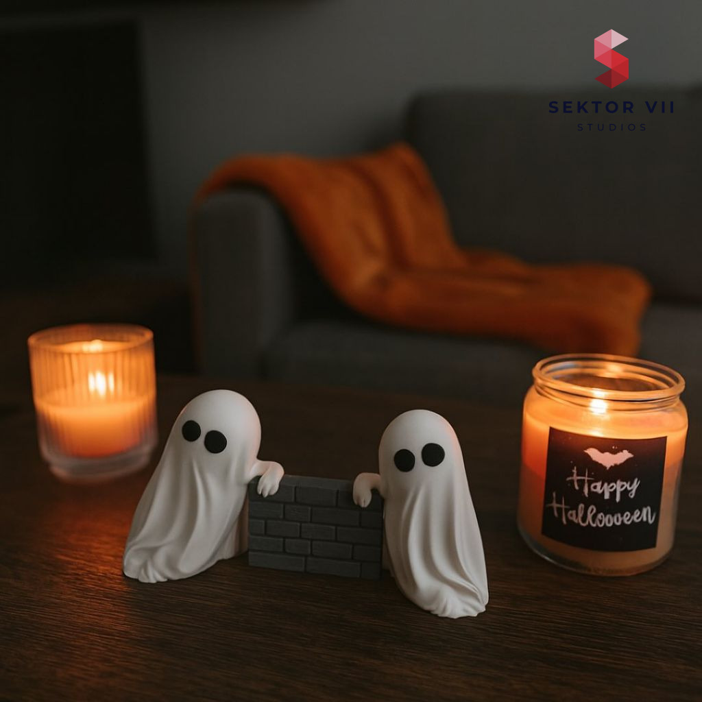 Ghost figurine 3D print, a cheerful eerie Halloween pair