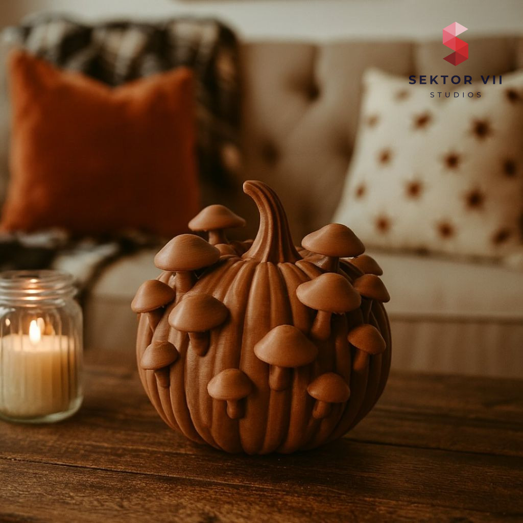 Pumpkin with mushrooms 3D print, a cheerful autumn piece