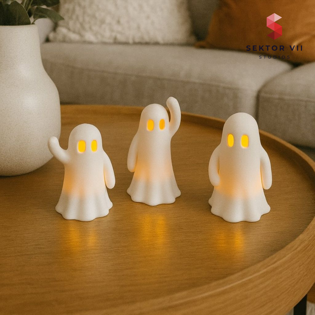 Cute ghost figurine 3D print trio, simple eerie decor