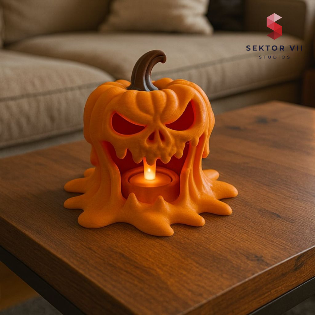 Melting Pumpkin Tealight Holder, a Simple Eerie Halloween Print
