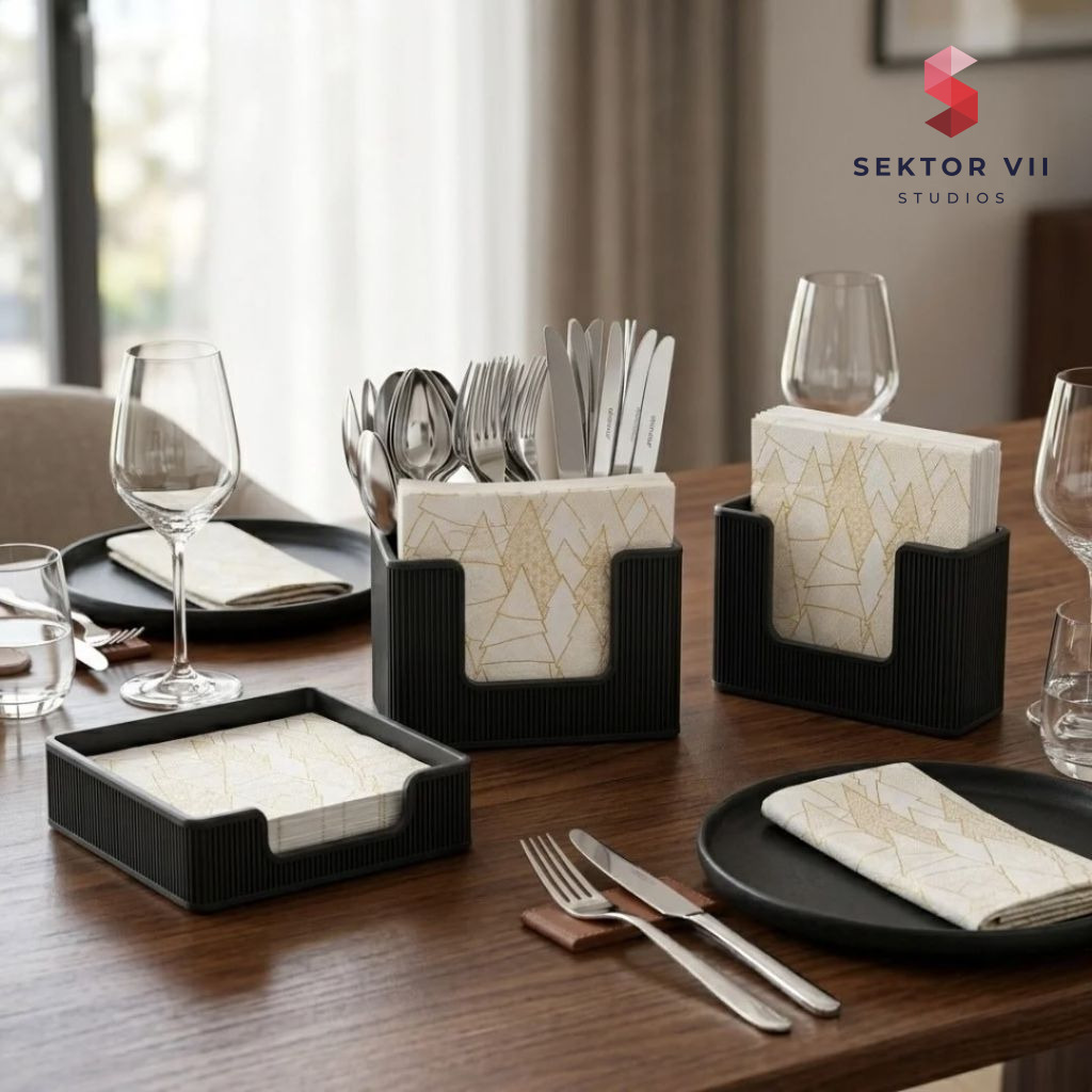 Napkin holder 3D print set, a calm sturdy Japandi piece