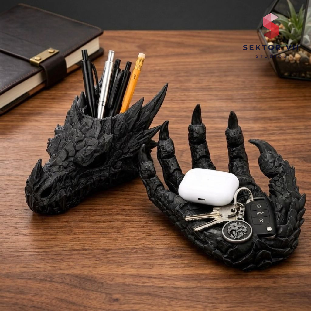 Dragon desk organizer 3D print: bold, fierce, two-piece