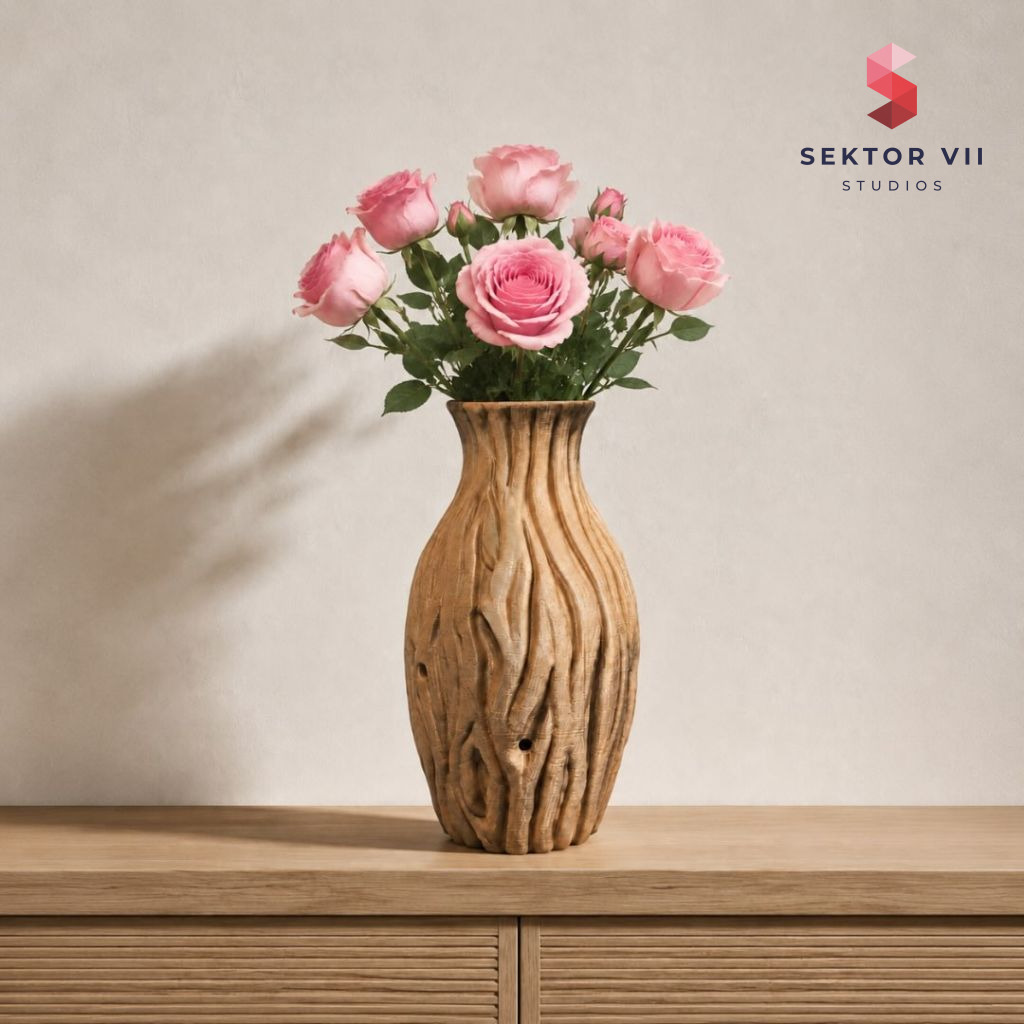 Wood grain vase 3D print, a free sturdy carved centerpiece