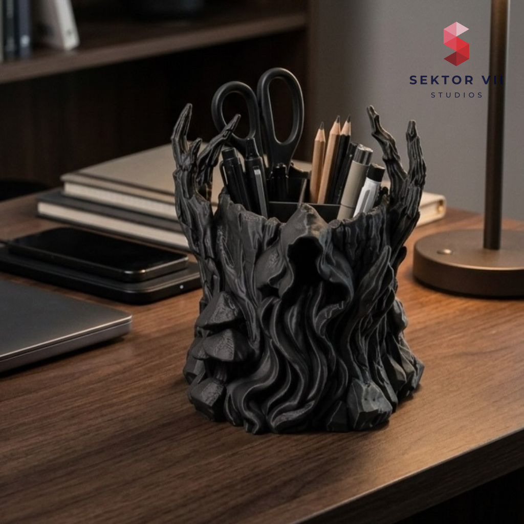 Dark fantasy pen holder STL, a sturdy eerie guardian