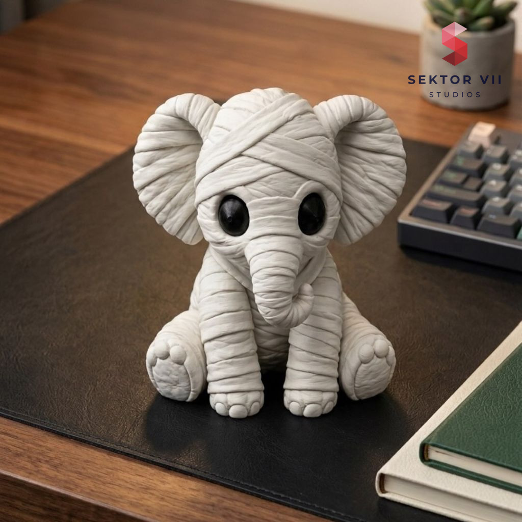 Mummy elephant figurine 3D print, an eerie sturdy buddy
