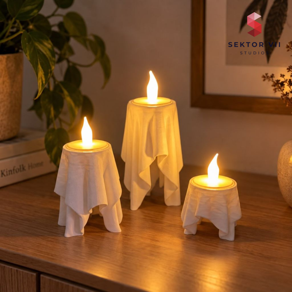 Draped fabric tealight holder, a cosy easy set