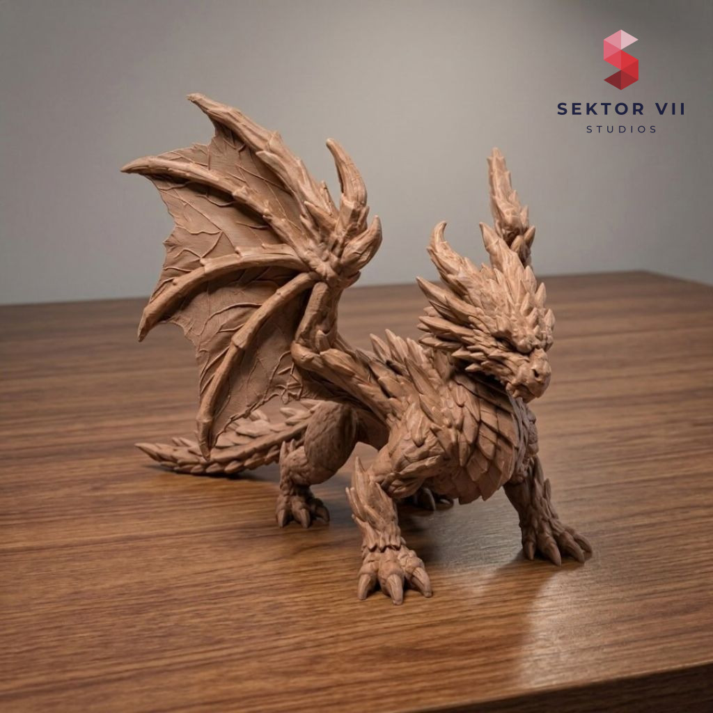 Wood dragon sculpture STL, a bold carved fantasy figure