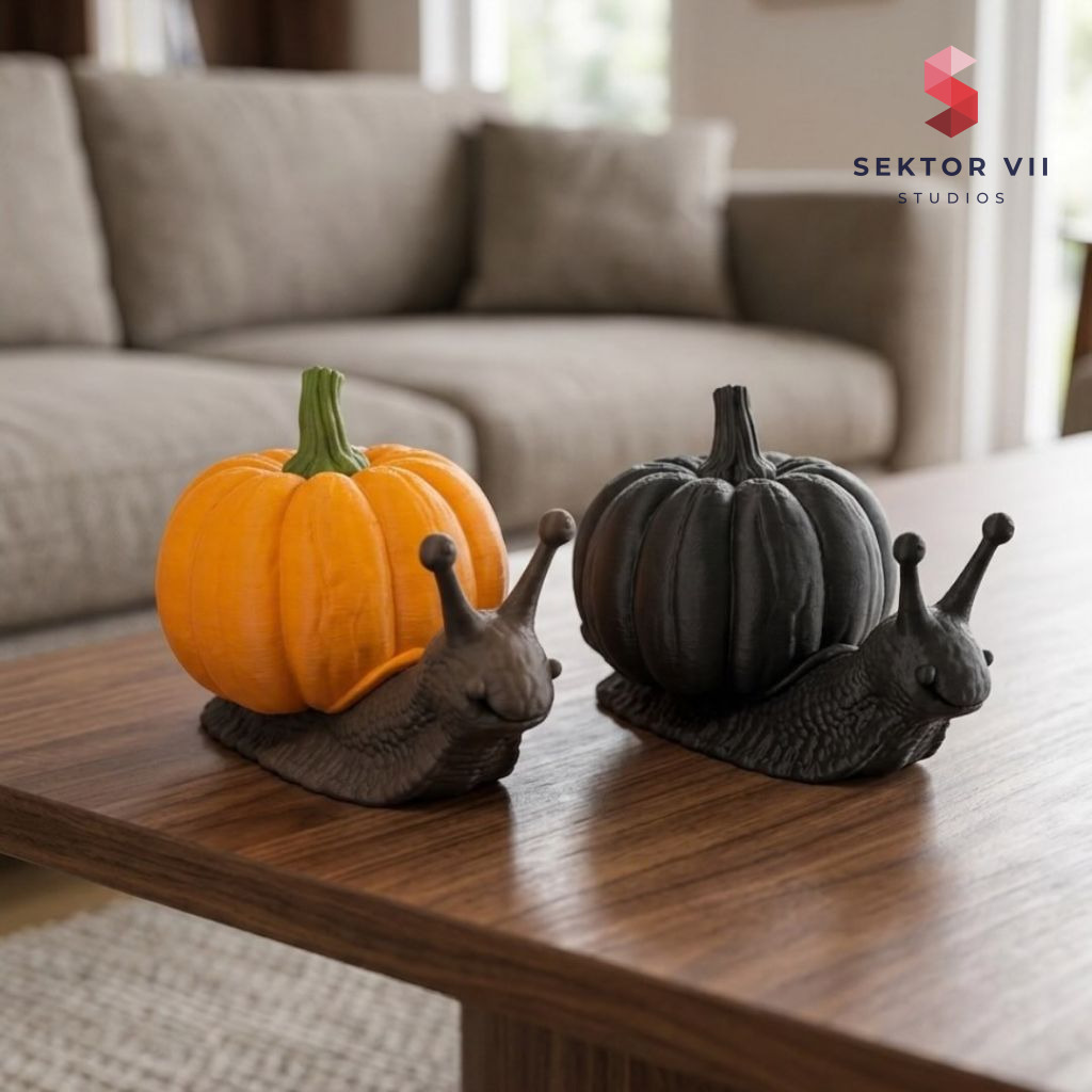 Snail with pumpkin 3D print, a cheerful 3-piece fall figurine