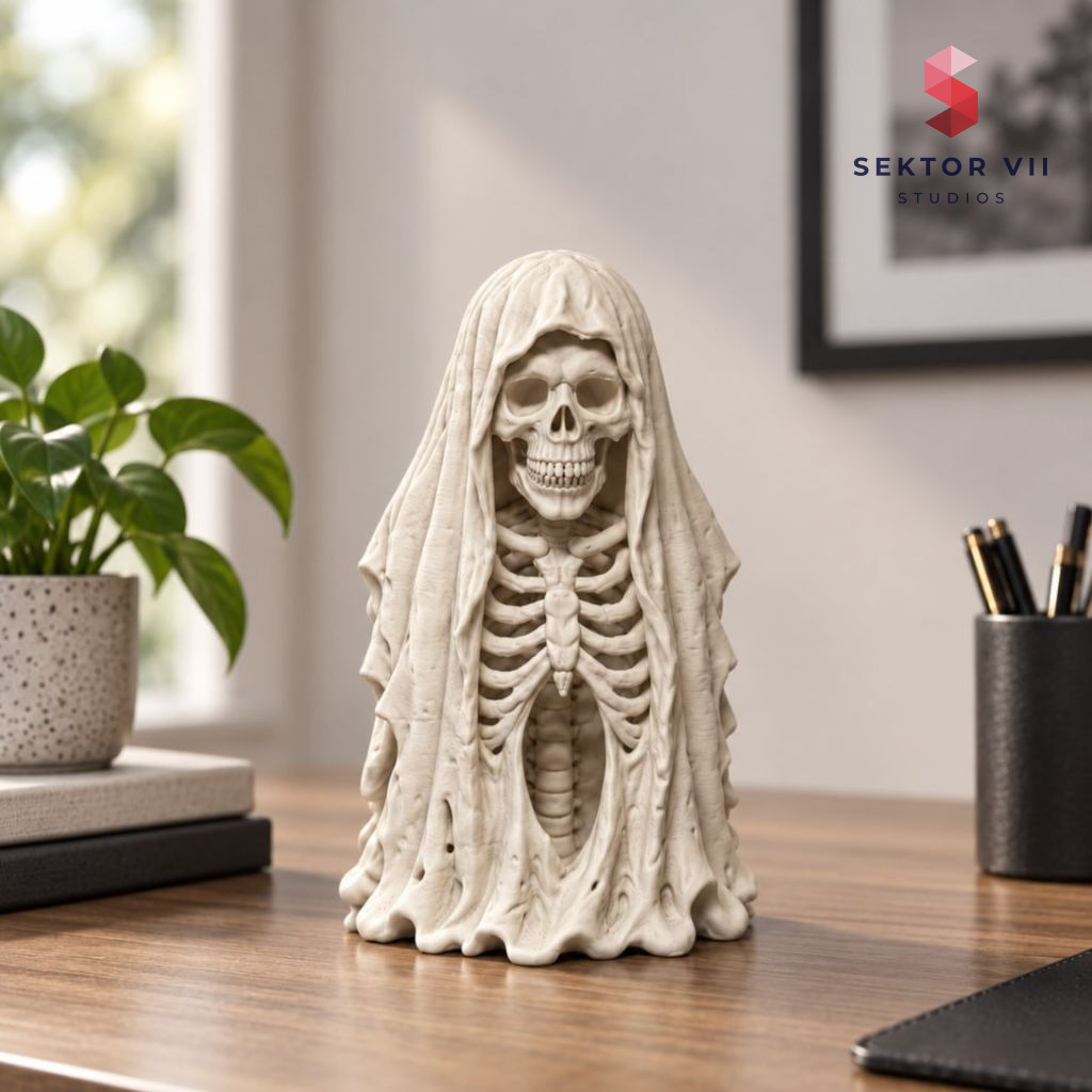 Skeleton under robe 3D print, an eerie strong figure