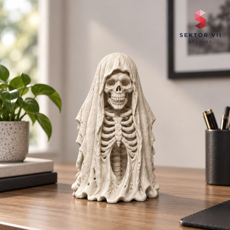 Skeleton under robe 3D print, an eerie strong figure