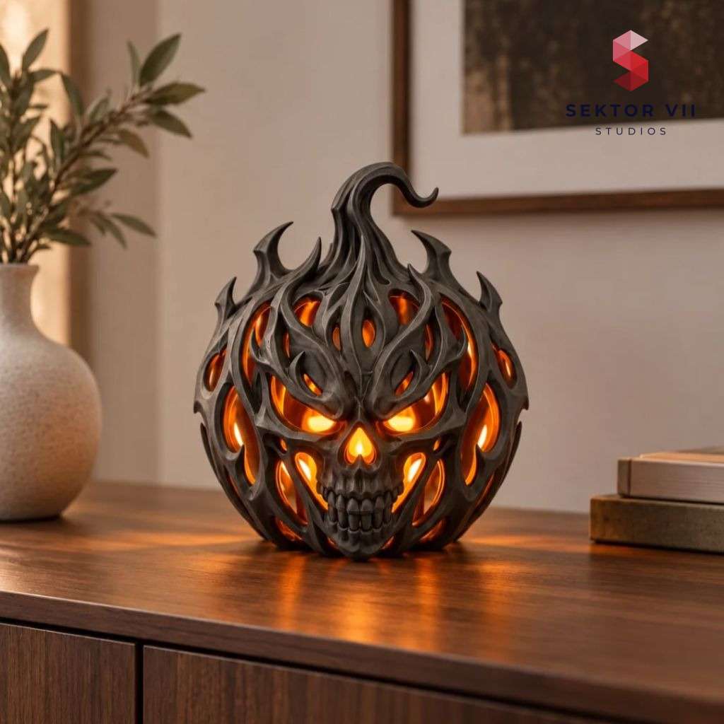 Evil pumpkin skull STL for a bold eerie glow