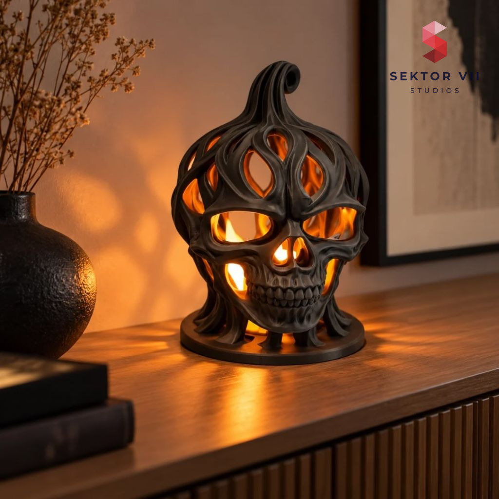 Skeleton head pumpkin 3D print, a simple eerie glow