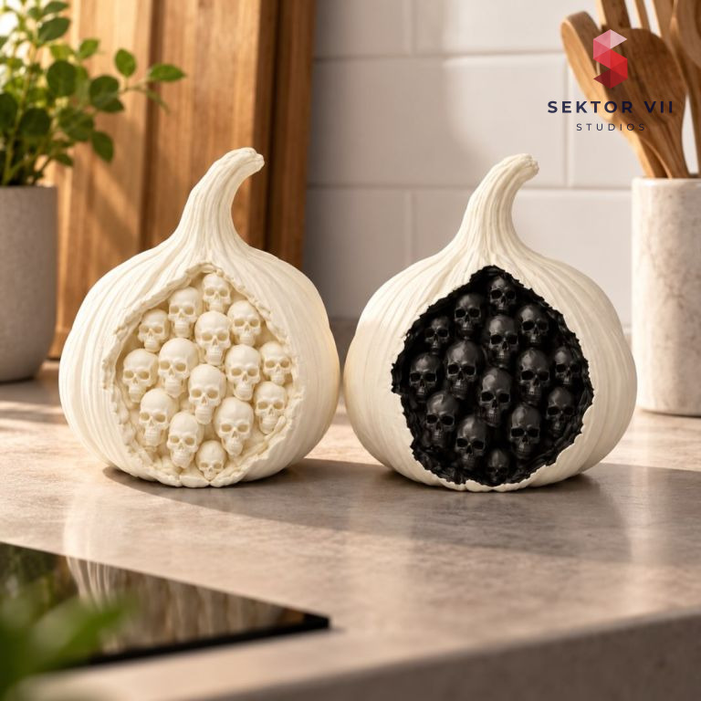 Skull garlic 3D print, an eerie and reliable kitchen prop