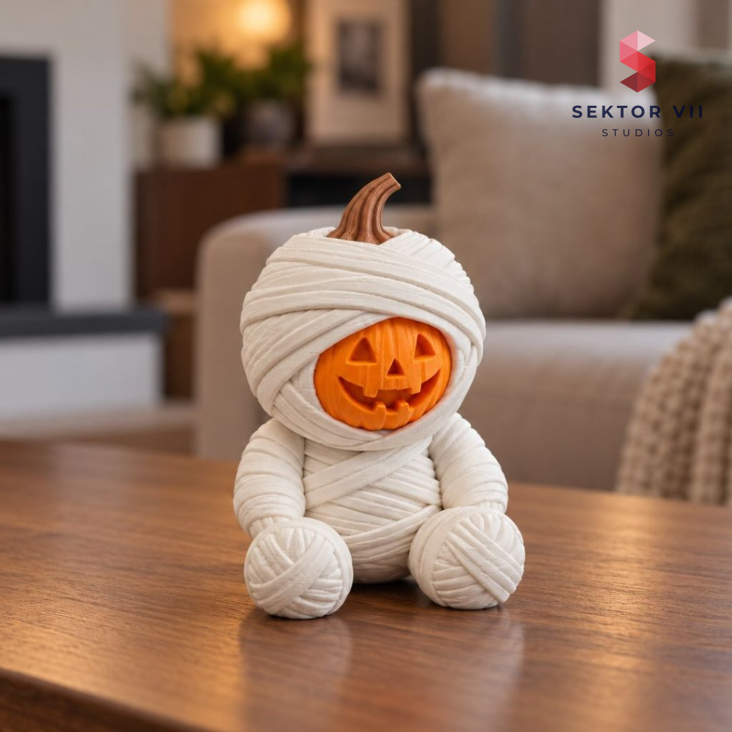 Mummy pumpkin figurine 3D print, a free cheerful Halloween piece