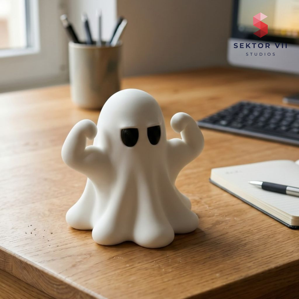 Muscular ghost figurine STL, a bold cheerful Halloween print