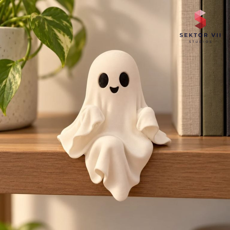 Sitting ghost 3D print, a playful eerie shelf sitter