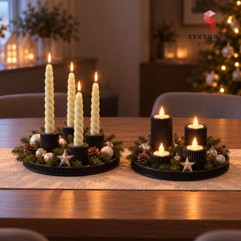 Japandi advent wreath 3D print, a calm 4-candle centerpiece