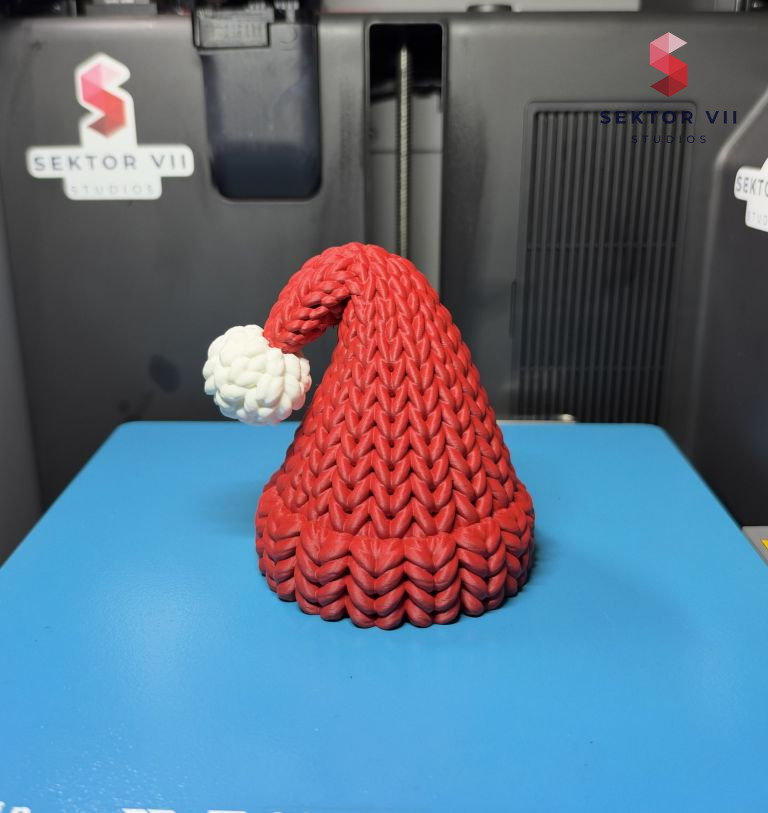 Knitted Christmas hat 3D print, a cheerful festive decoration - real photo 2 of 5